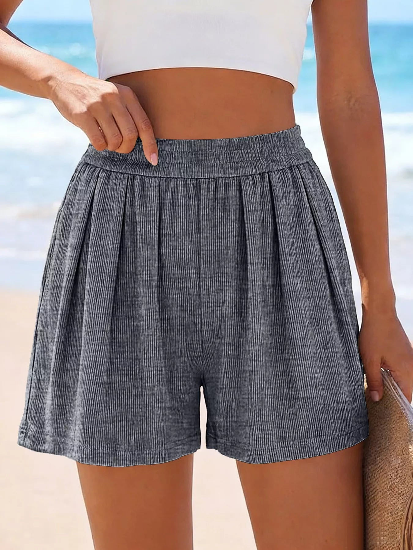 Ribbed High-Waisted Shorts