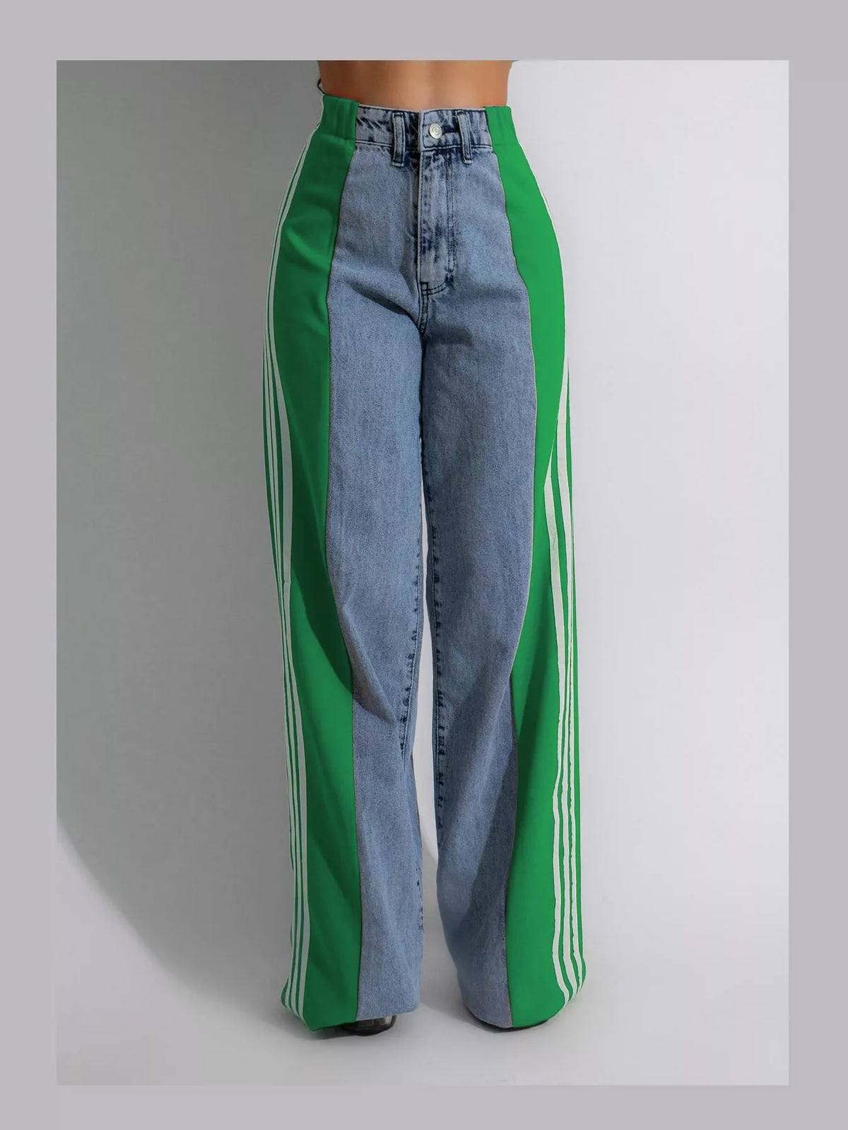 High-Waisted Wide-Leg Jeans with Side Stripe