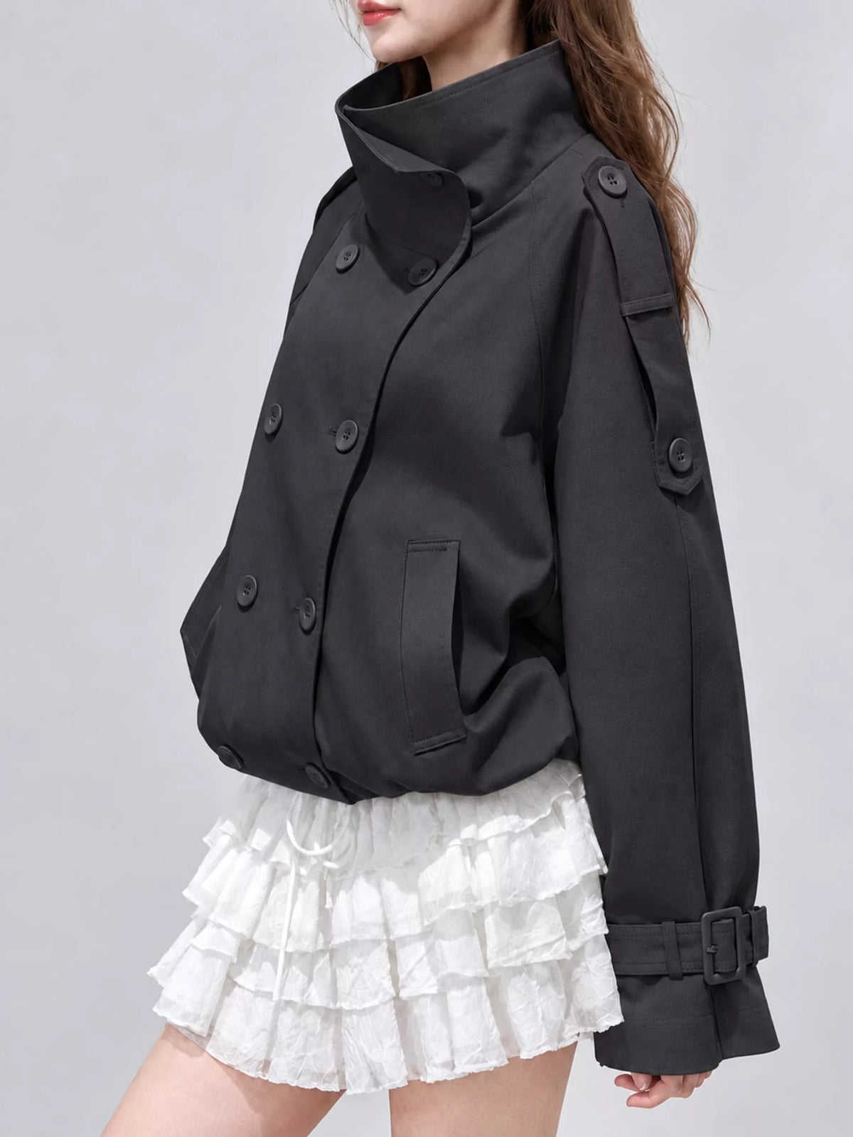 Double-Breasted Cropped Trench Jacket