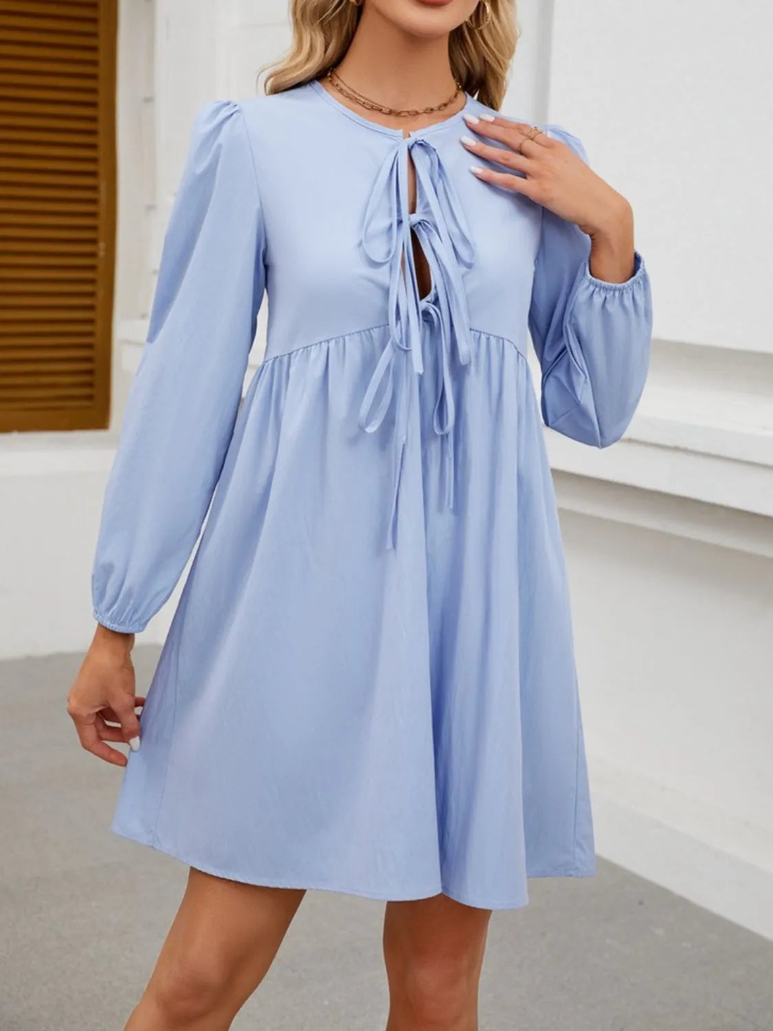 Tie Front Long Sleeve Mini Dress by Gen Beauty