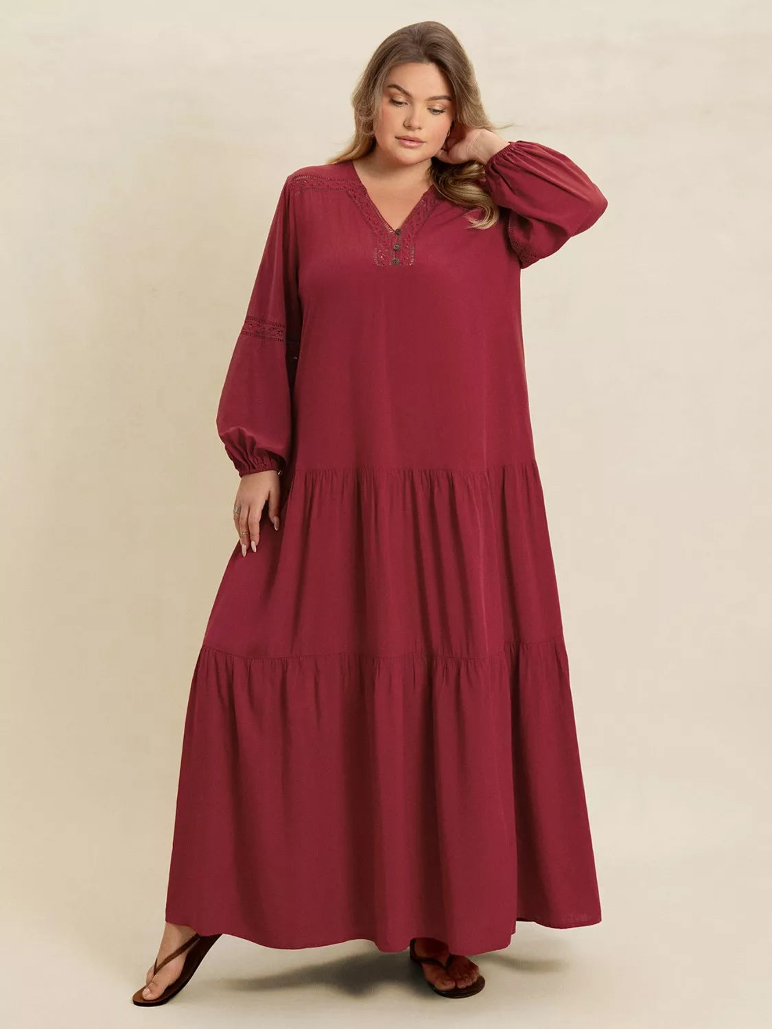 Bohemian Tiered Maxi Dress with Balloon Sleeves