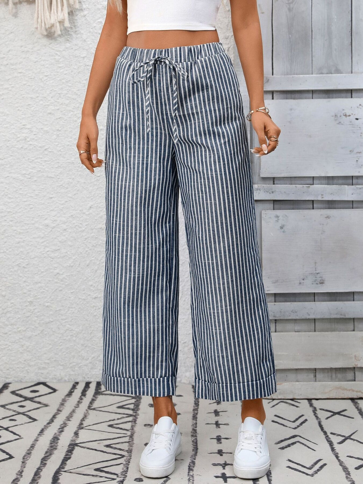 Striped Wide Leg Drawstring Pants