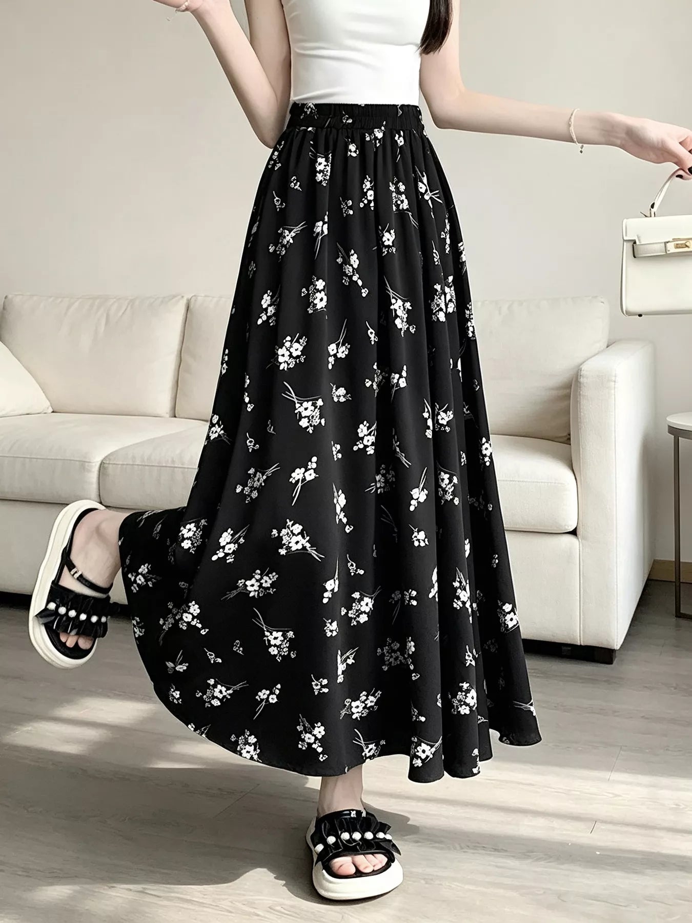 Floral Print A-Line Skirt
