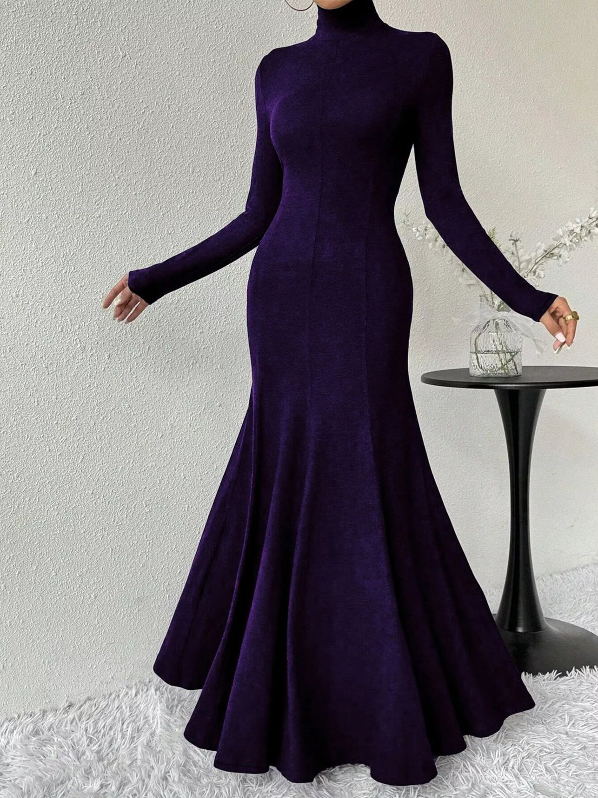 Turtleneck Long Sleeve Mermaid Maxi Dress