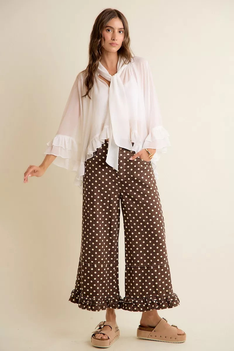 So Me Sheer Ruffle Bell-Sleeve Blouse in White