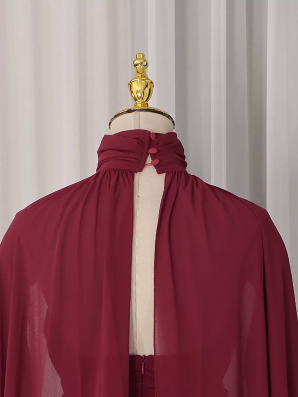Ruched Halter Neck Cape Maxi Dress in Red