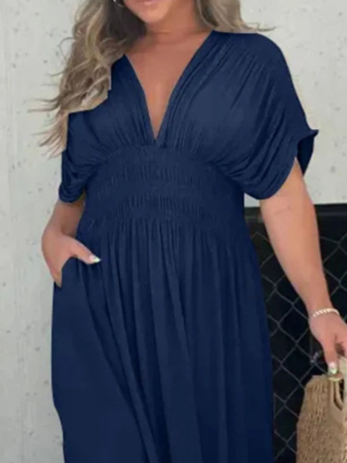 Deep V-Neck Maxi Dress with Side Slit