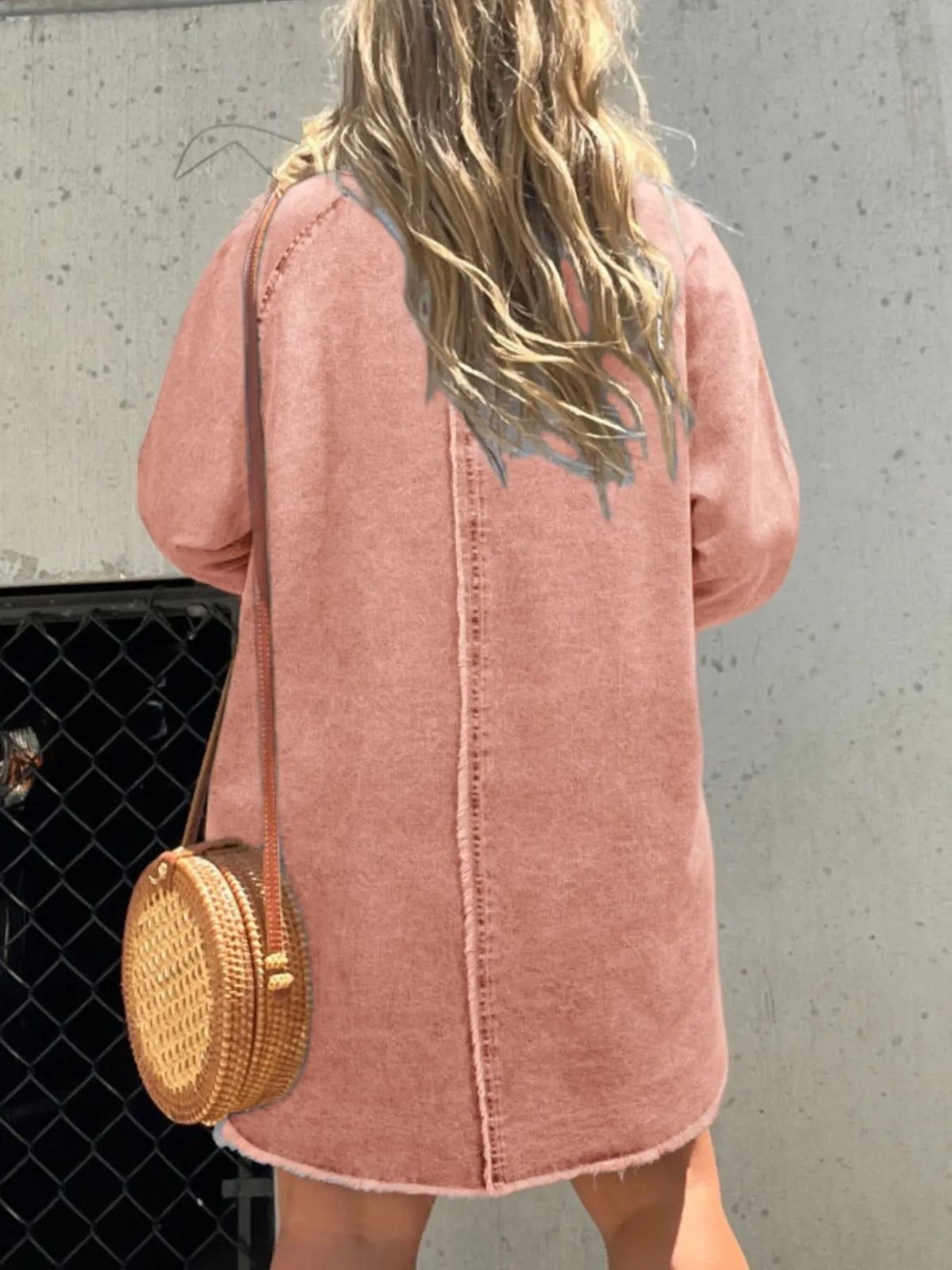 Oversized Button-Front Denim Shirt Dress