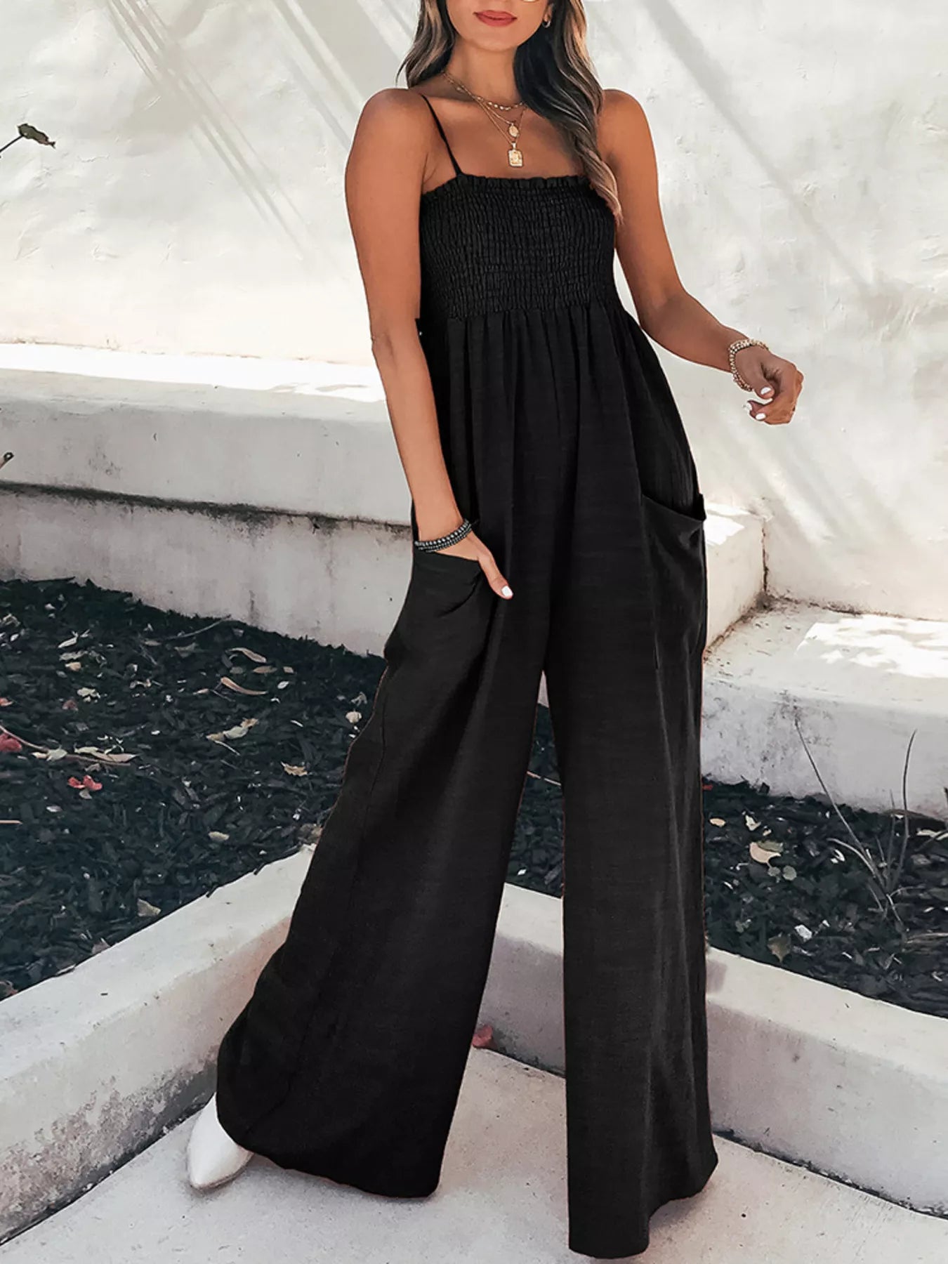 Smocked Wide Leg Jumpsuit