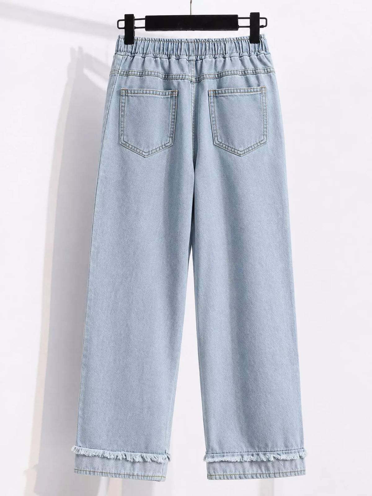 High-Waisted Drawstring Wide-Leg Jeans with Raw Hem