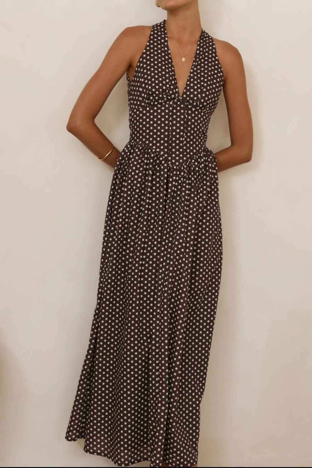 Backless Polka Dot Halter Maxi Dress
