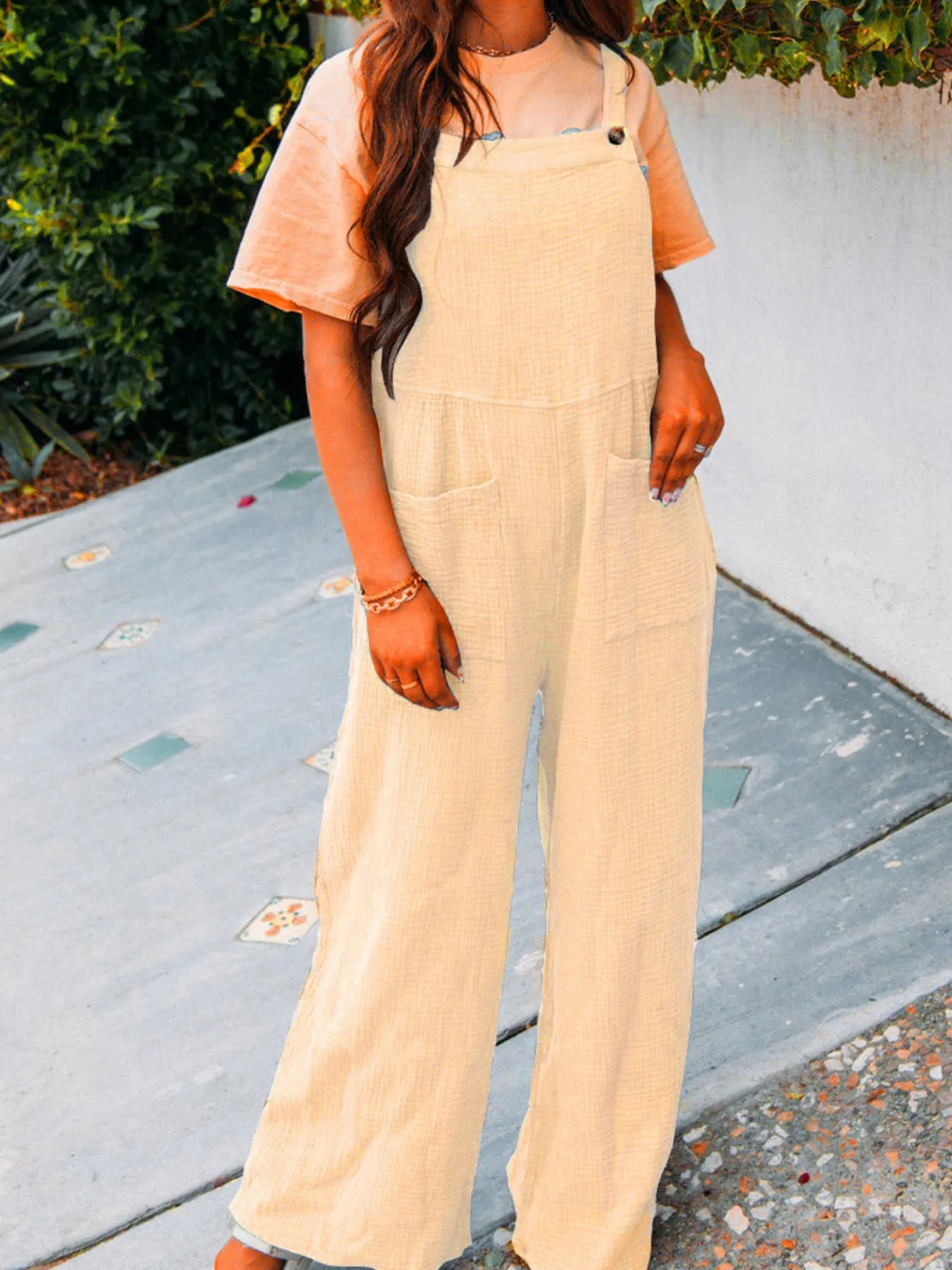 Textured Wide Leg Overalls