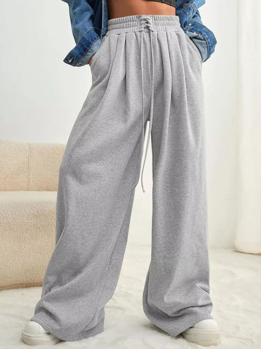 Drawstring Waist Wide Leg Pants