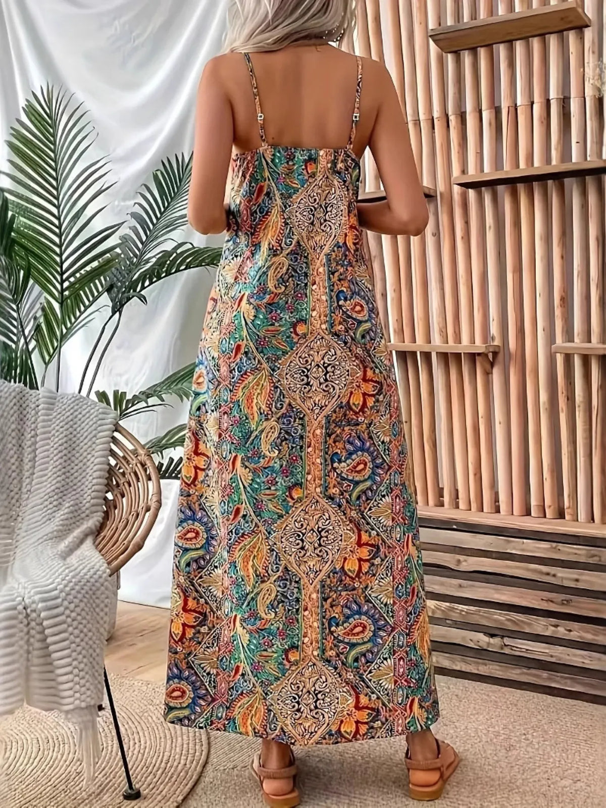 Paisley V-Neck Maxi Dress in Turquoise