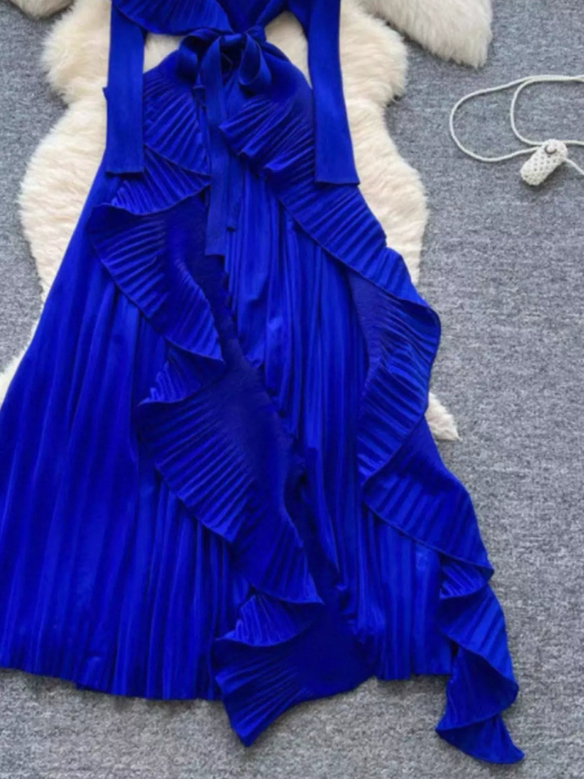 Ruffle-Trim Pleated Midi Dress