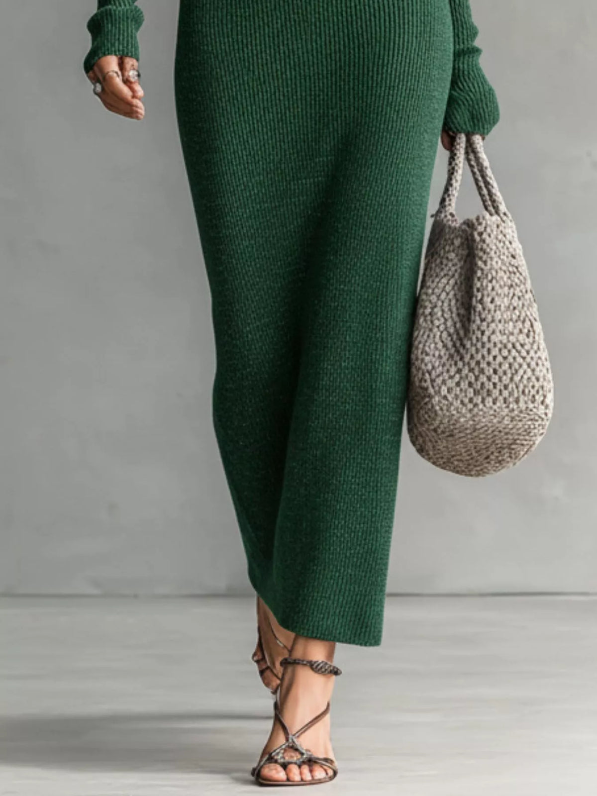 Hooded Knit Maxi Dress with Chest Pockets