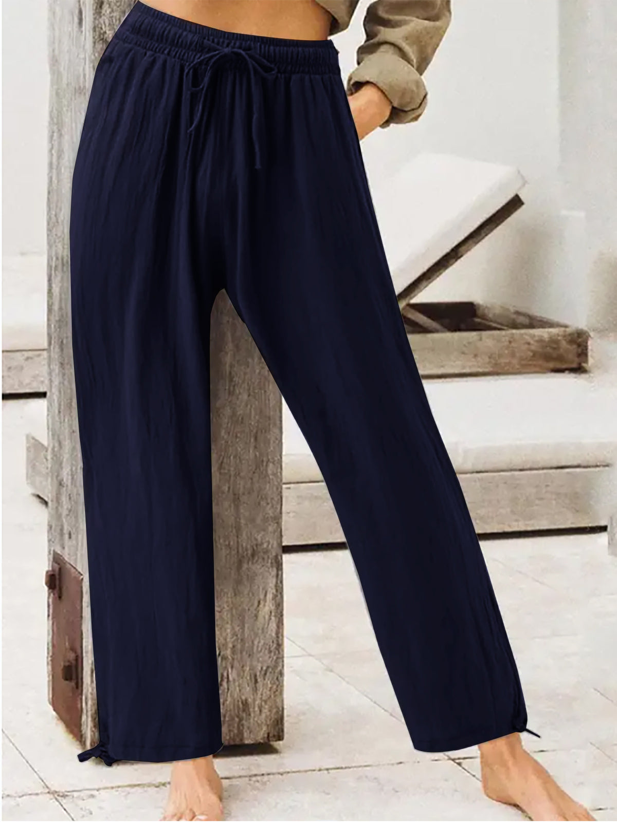 Casual Drawstring Wide Leg Pants