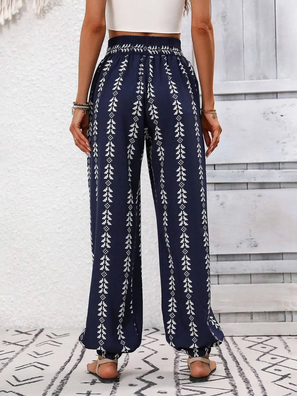 Tied Printed High-Waist Pants