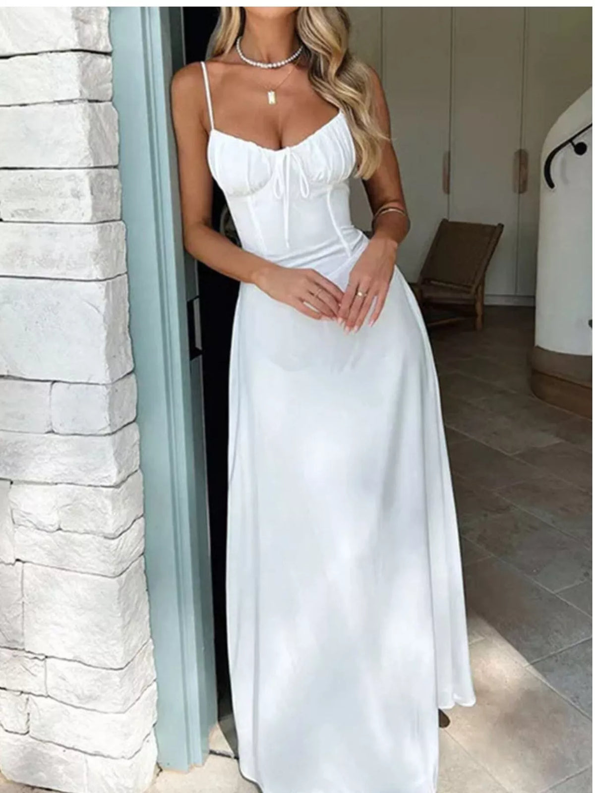 Tie-Front Spaghetti Strap Maxi Dress