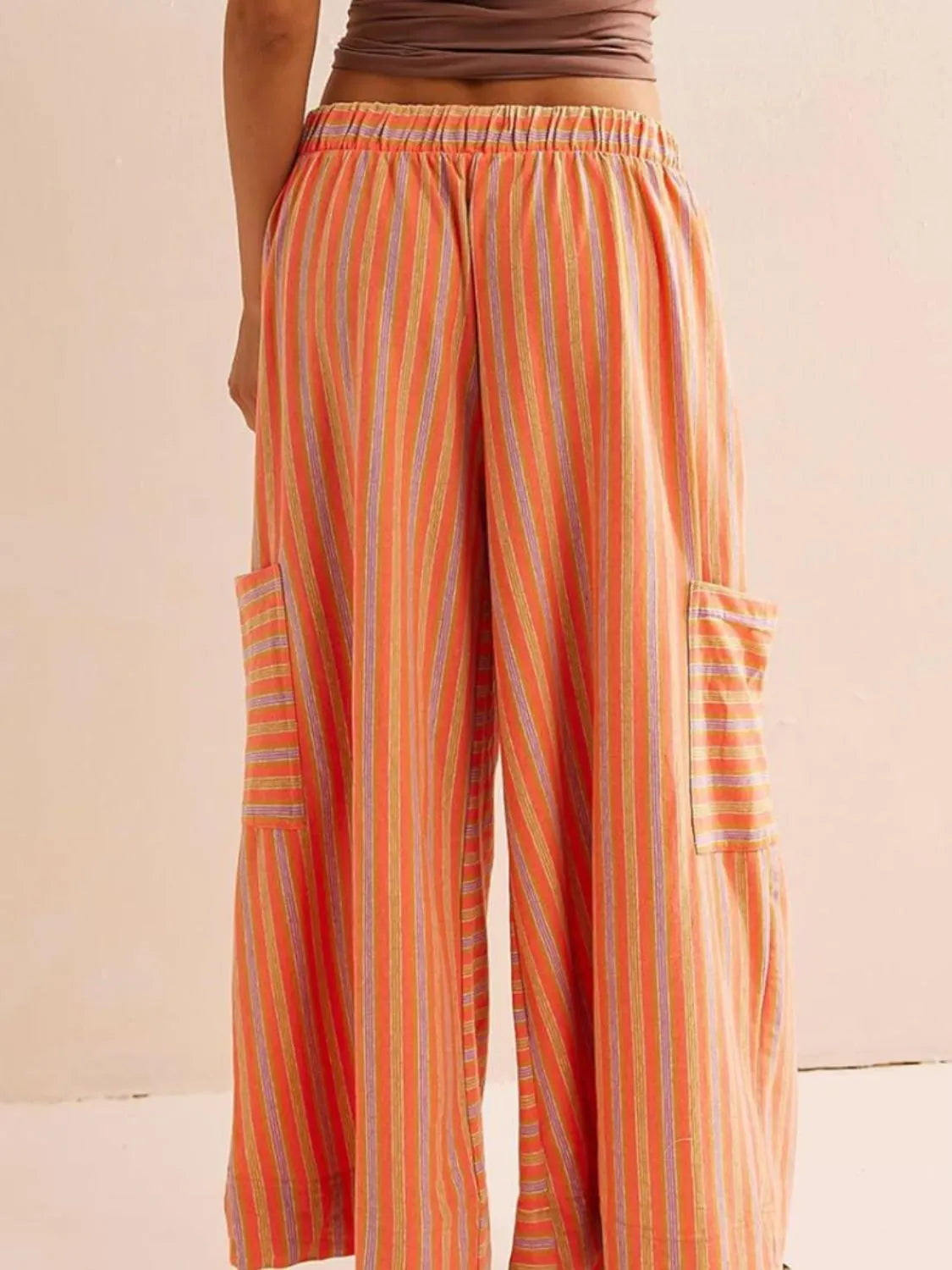 Contrast Striped Wide Leg Pants