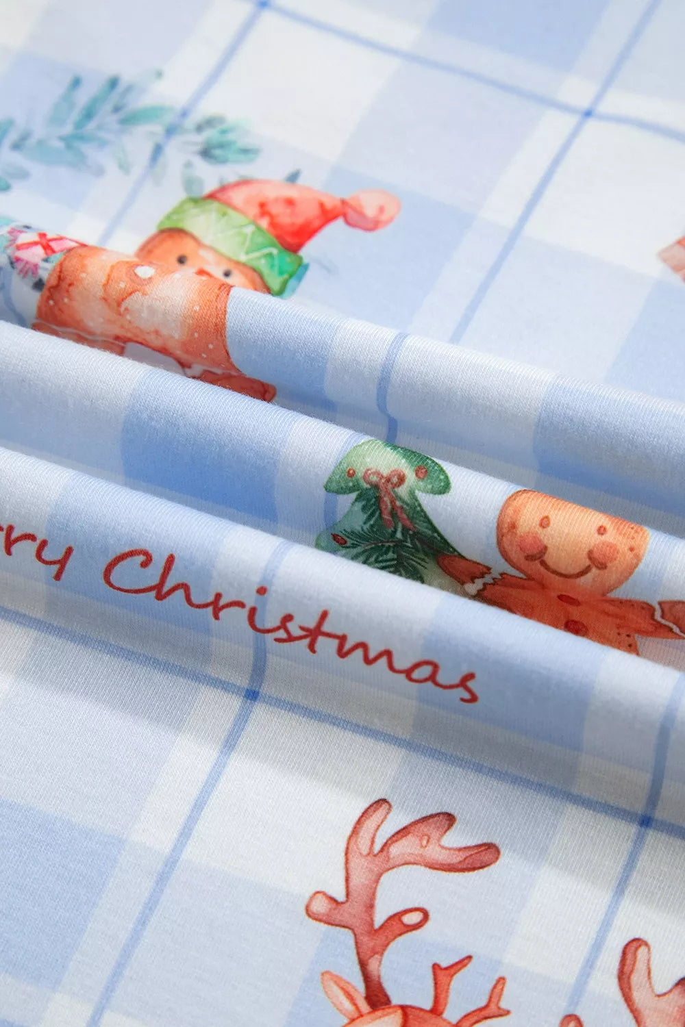 Plaid Christmas Pajama Set in Light Blue