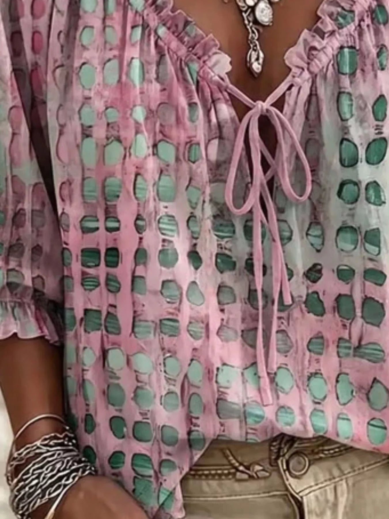 Tie Neck Ruffle Blouse