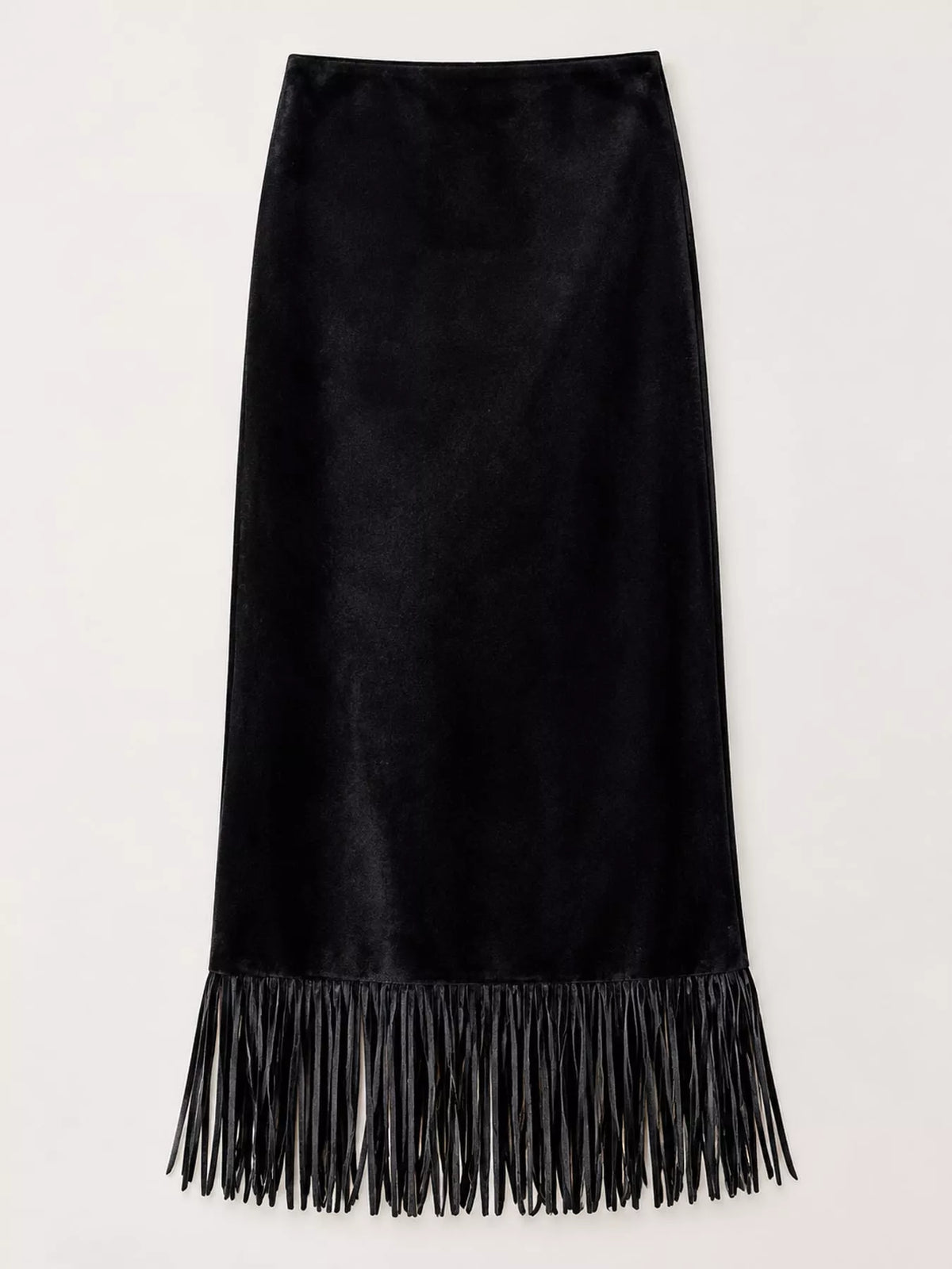 High-Waisted Fringe Midi Skirt
