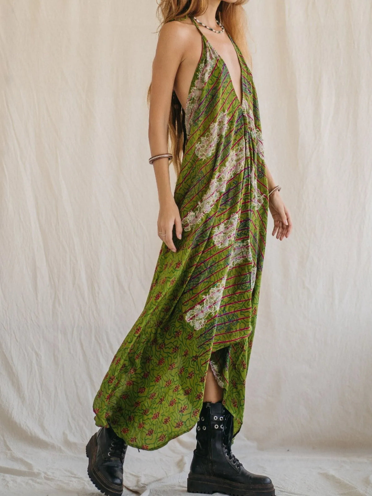 Printed Halter Neck Maxi Dress by Mystique Q