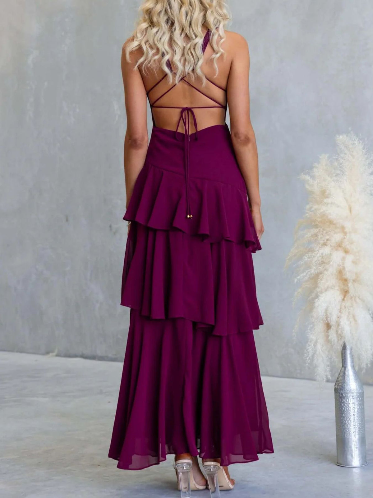 Ruffled Layered Backless Maxi Dress