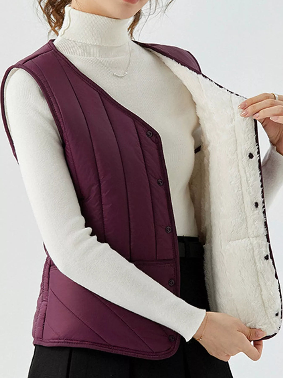 Quilted Button-Up Vest Coat