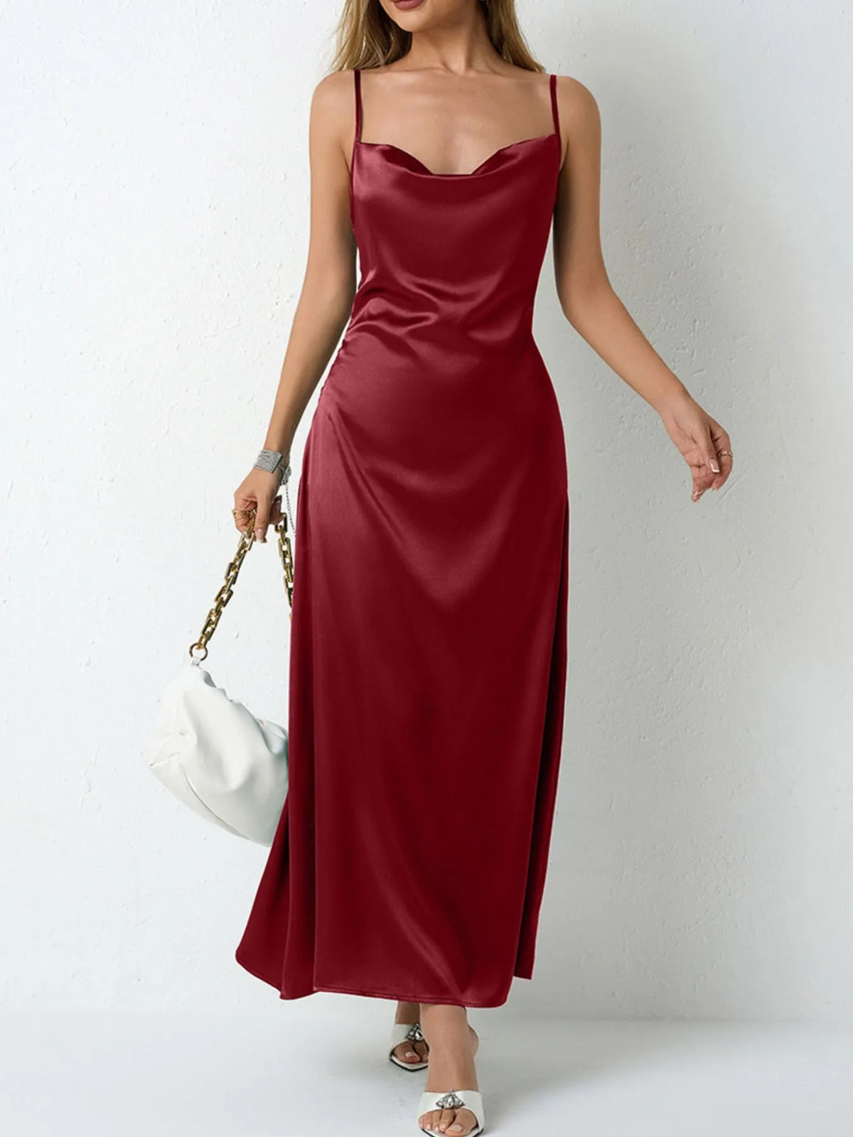 Satin Cowl Neck Cami Dress