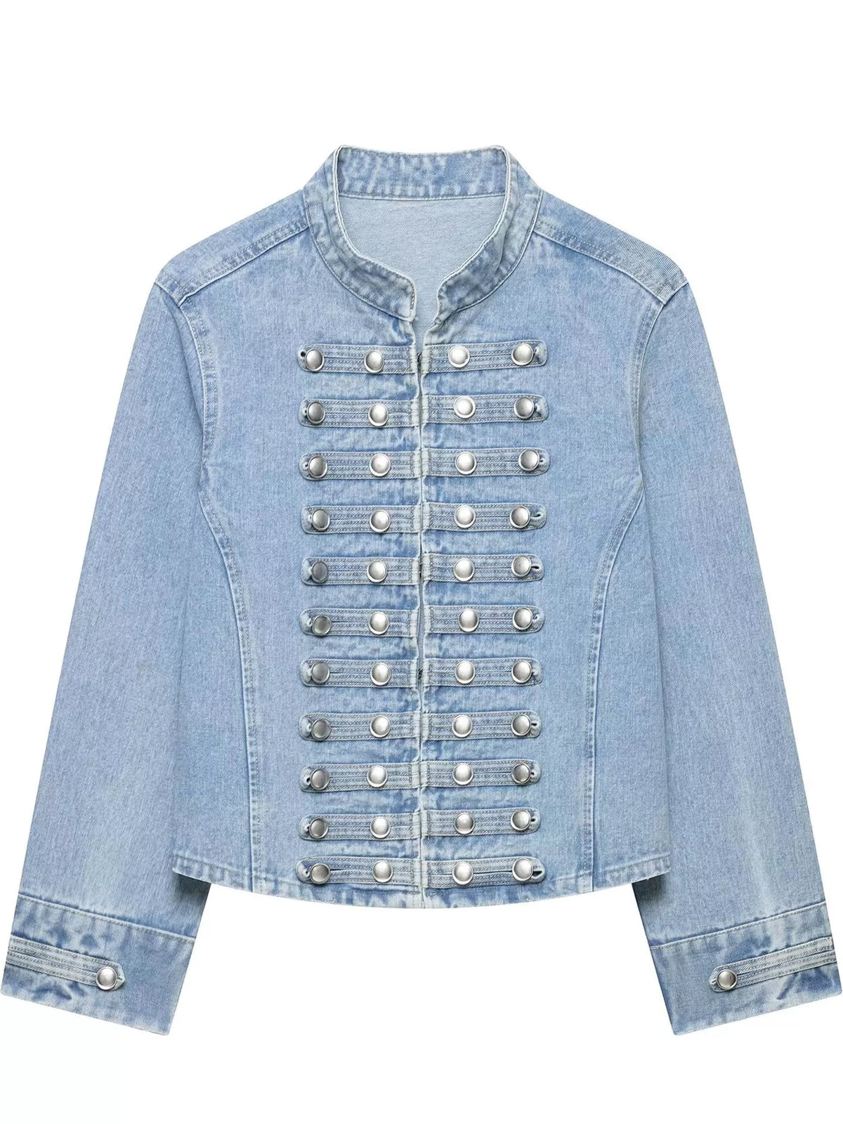 Decorative Button Cropped Denim Jacket