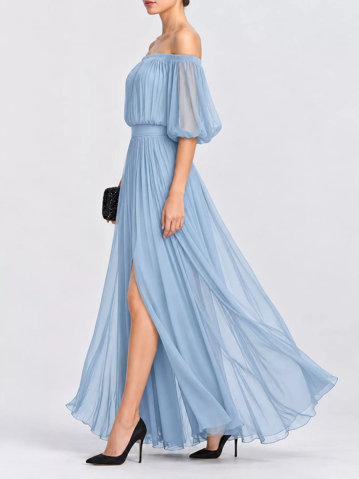 Off-Shoulder Ruched Chiffon Maxi Dress