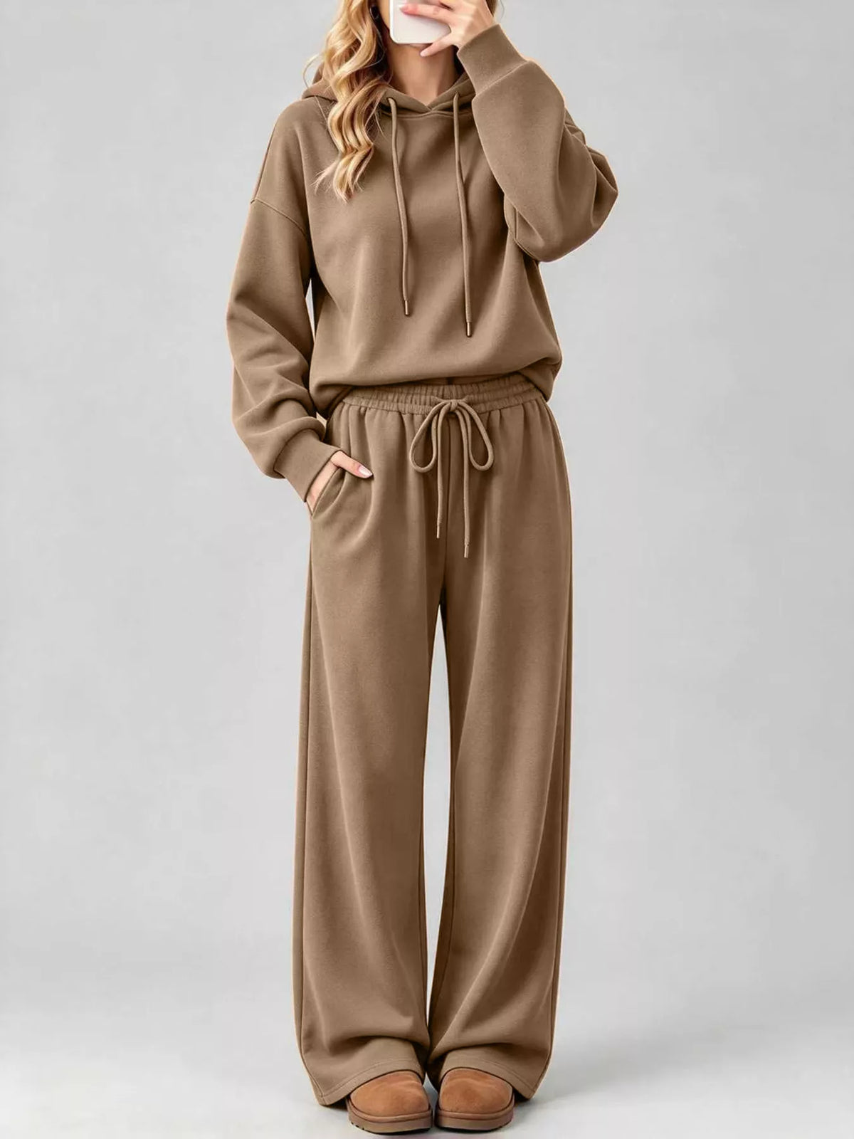 Dropped Shoulder Hoodie and Wide-Leg Pants Set