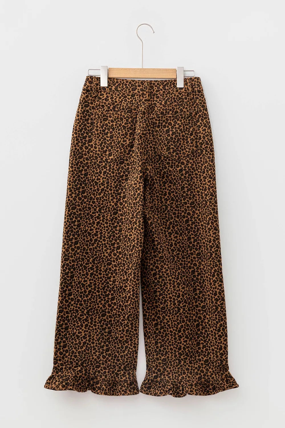 Leopard Print Ruffled Hem Jeans in Dark Brown
