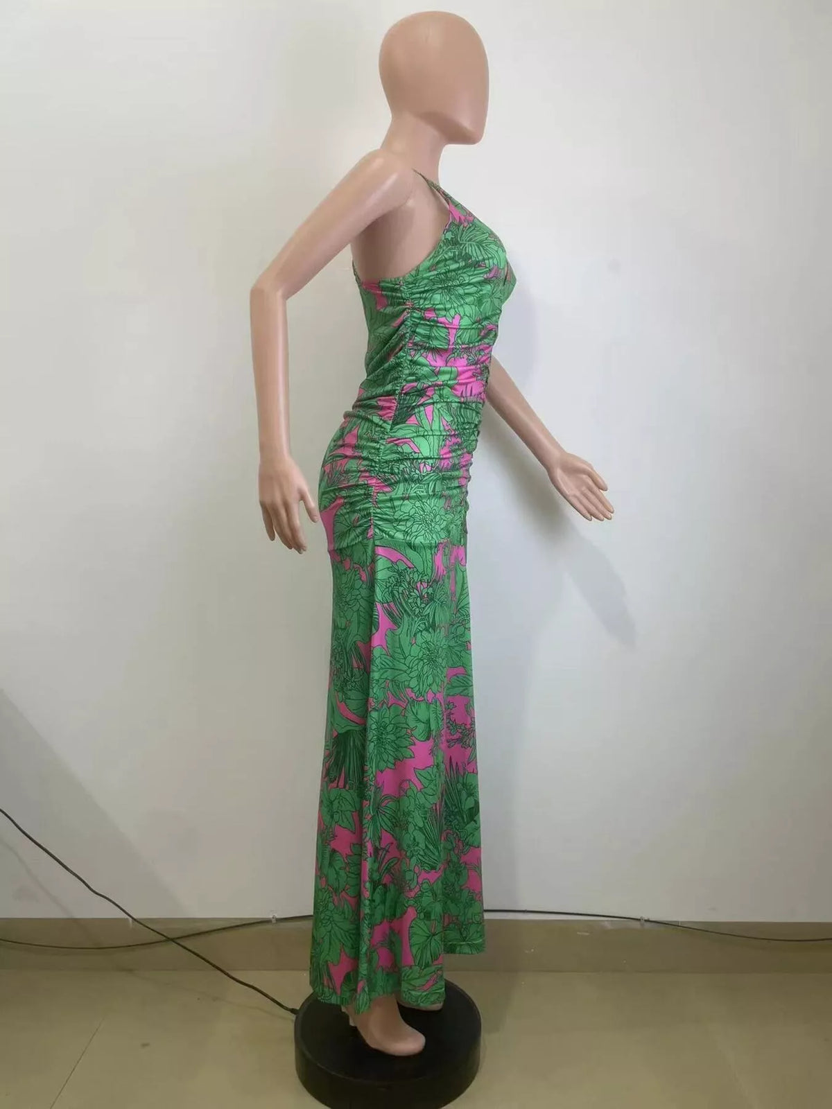 Printed Halter Neck Maxi Dress in Green