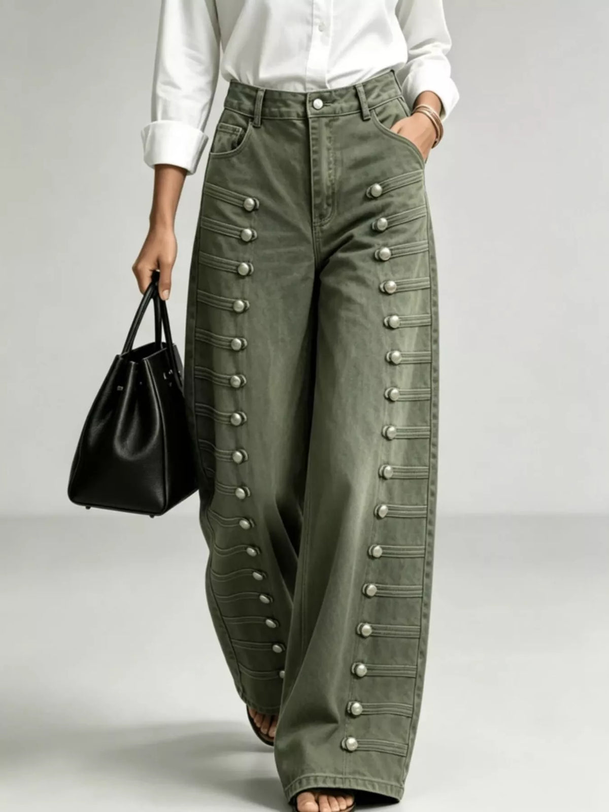 Contrast-Stitch Wide Leg Jeans