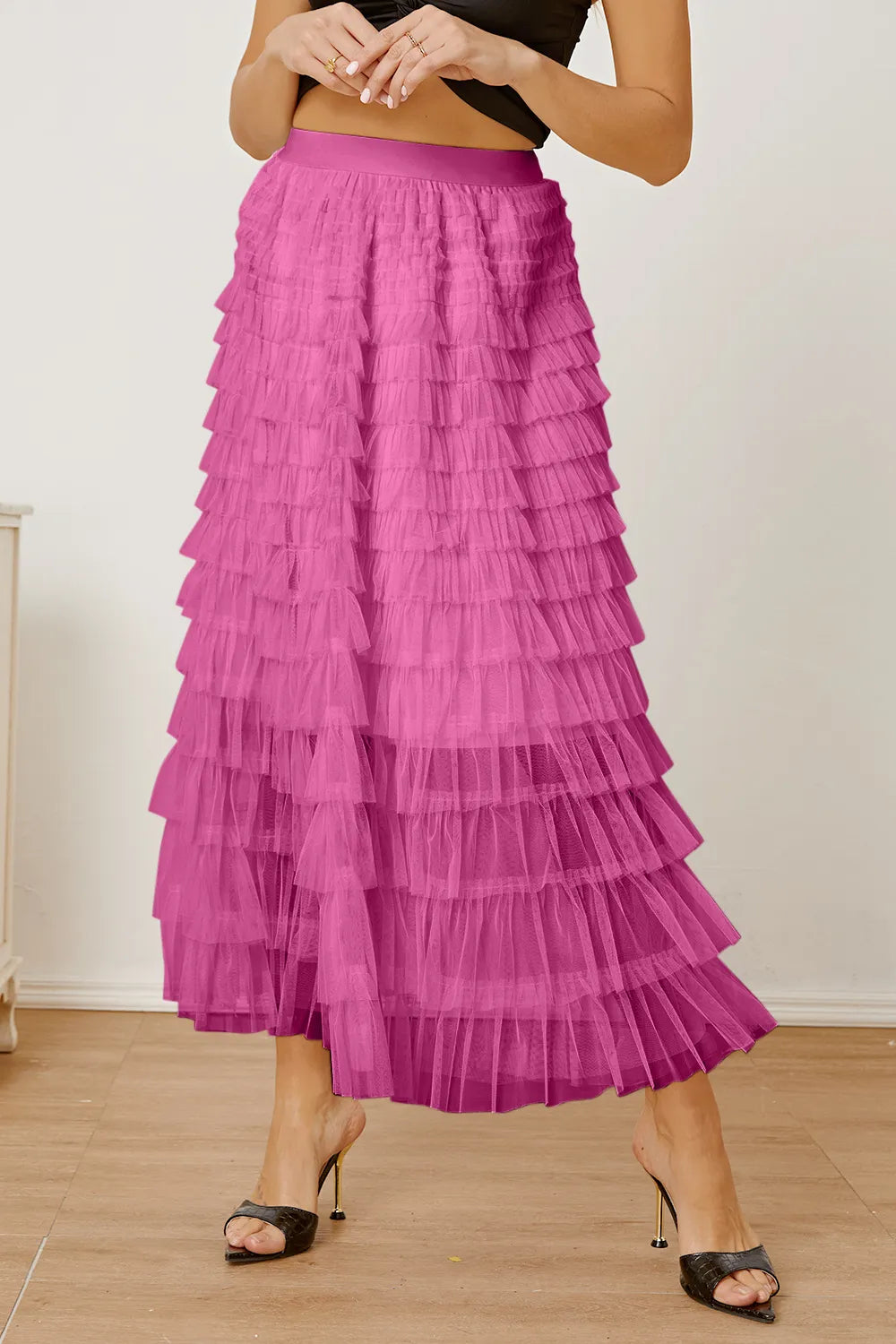 Ruched High-Waist Tiered Skirt by MDML