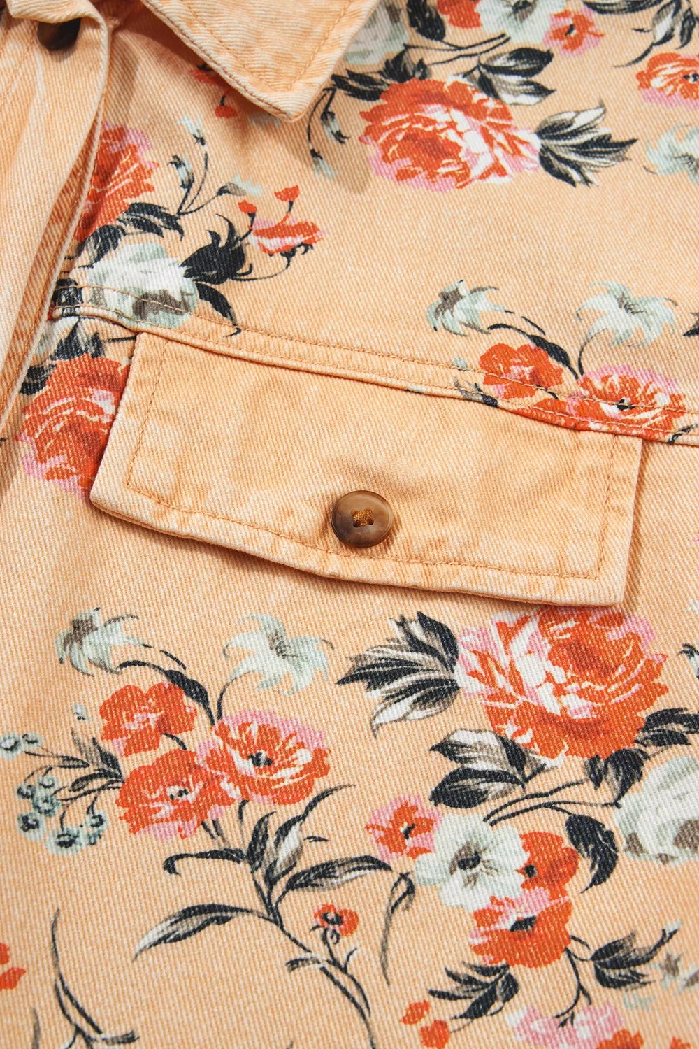 Floral Print Denim Jacket in Tan