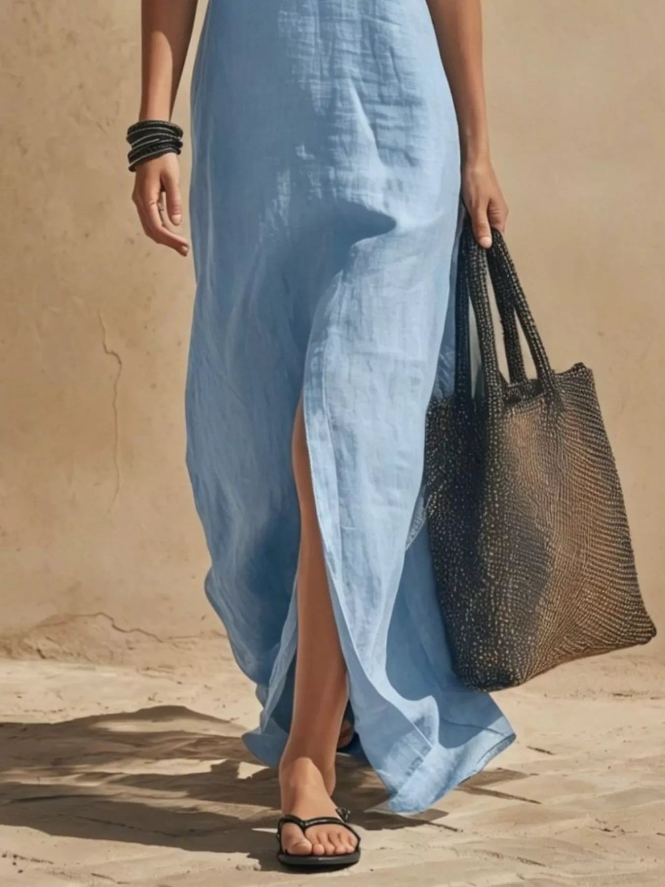 Slit-Front Spaghetti Strap Maxi Dress