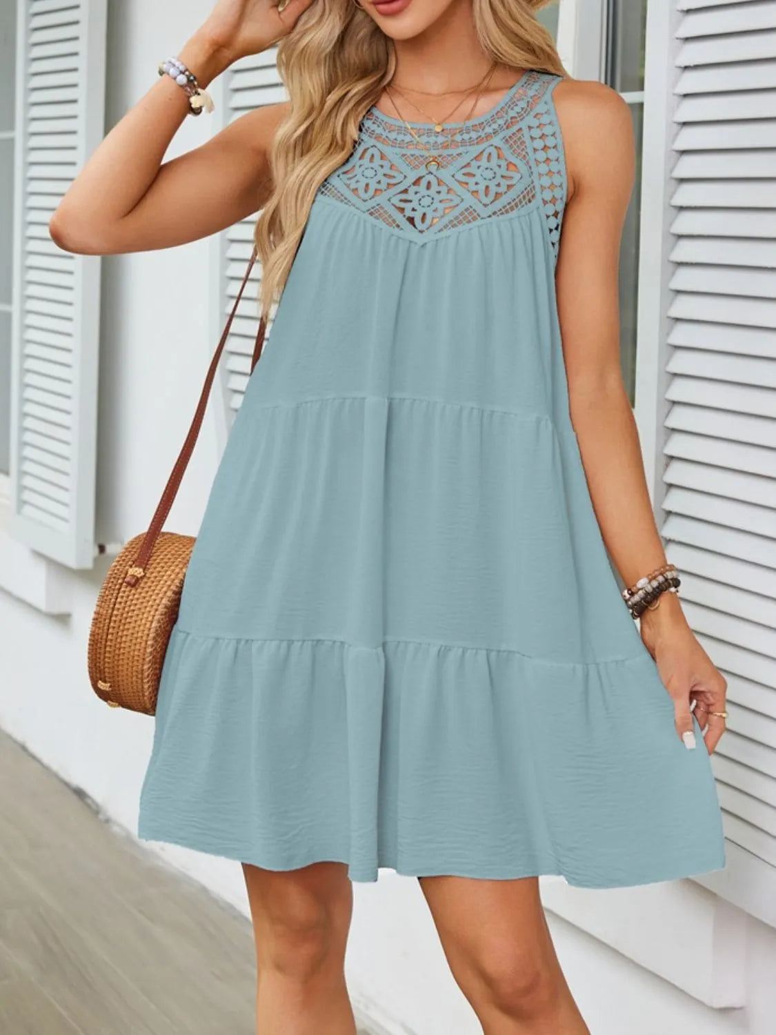 Ruffled Hem Lace Sleeveless Dress by Gen Beauty