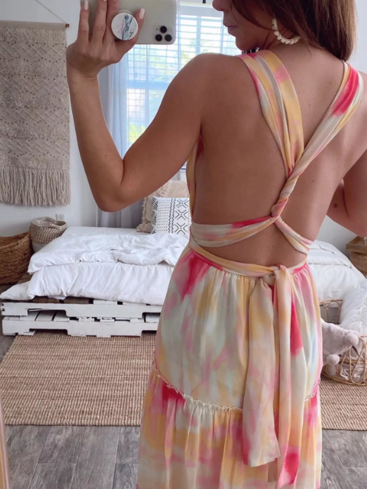 Tie-Dye Tiered Maxi Dress in Pink