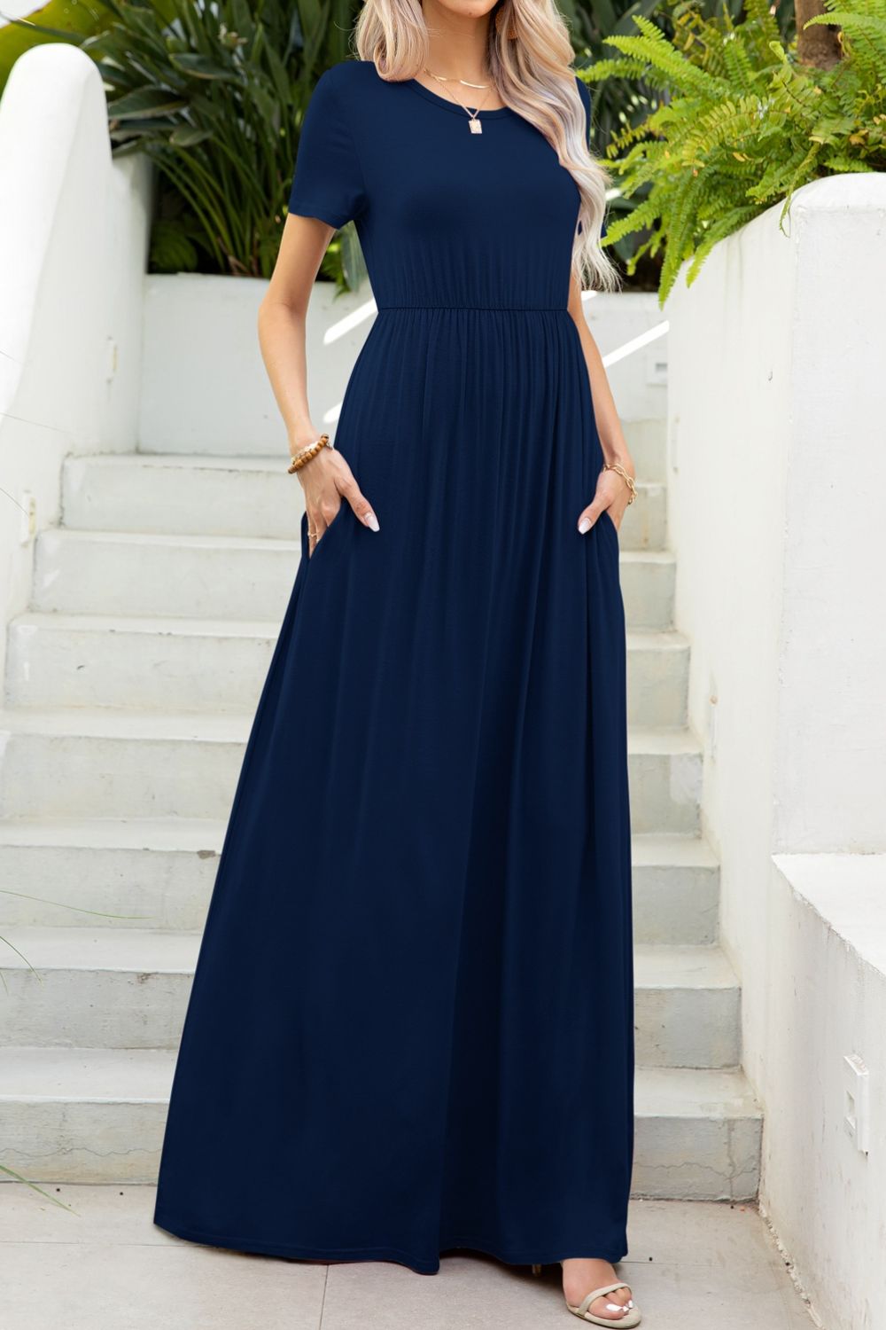 Round Neck Maxi Tee Dress in Black