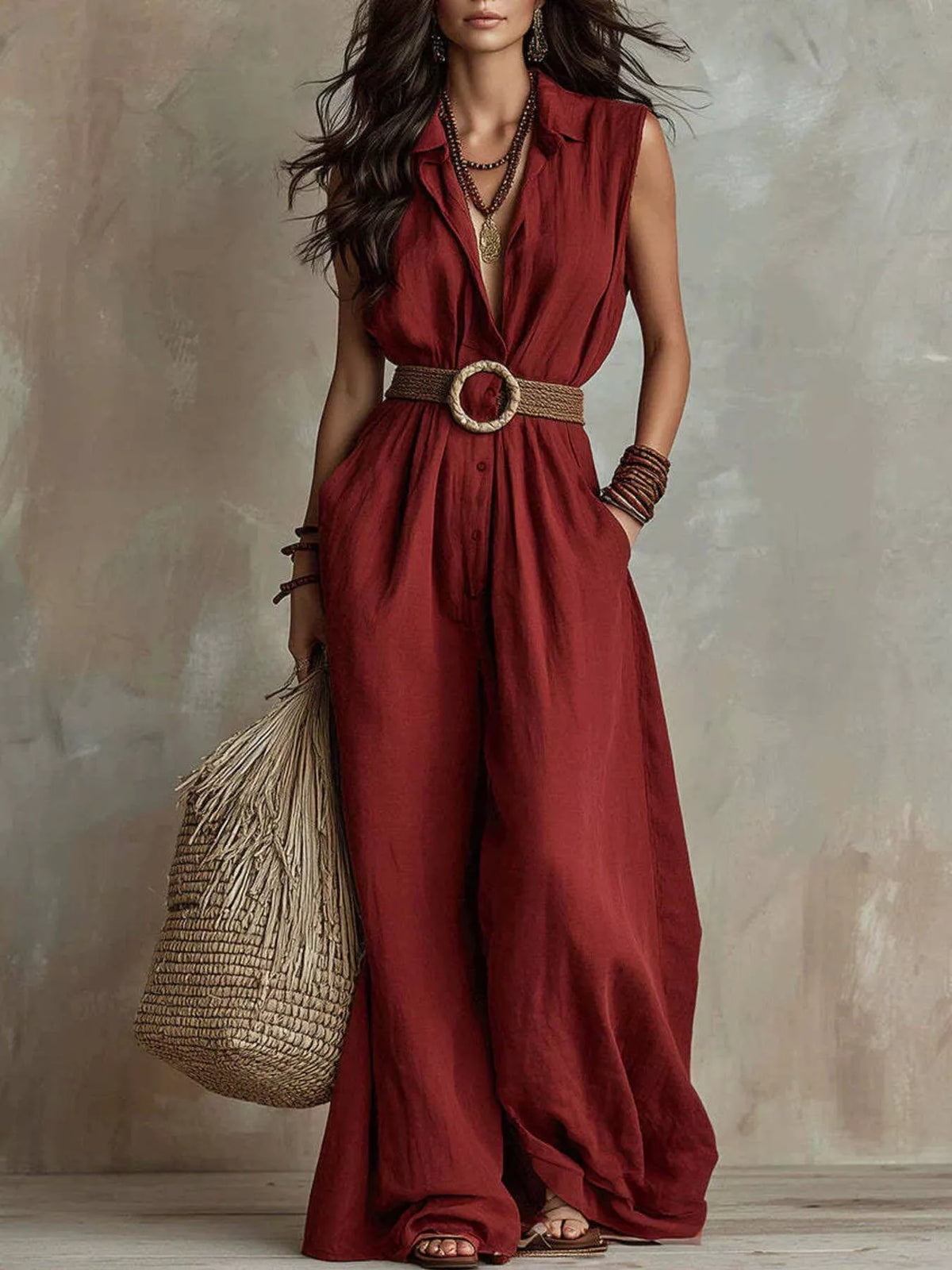 Sleeveless Wide-Leg Jumpsuit, Plus Size