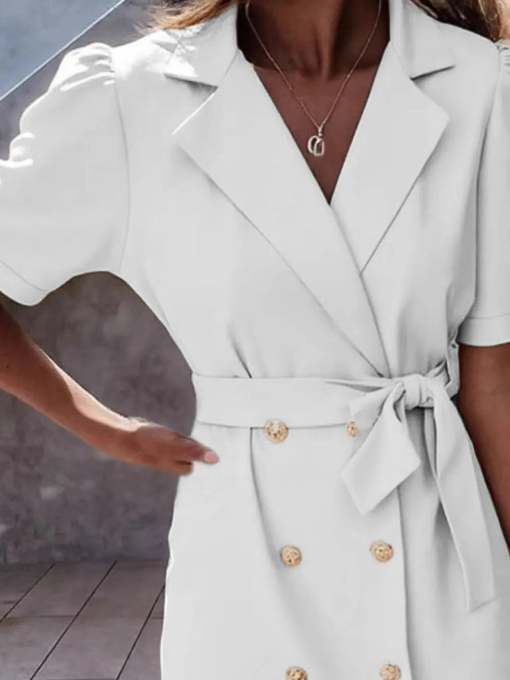 Lapel Collar Tie-Waist Mini Dress by Ease Mee