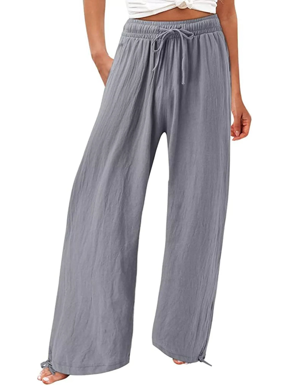 Drawstring Wide-Leg Plus Size Pants