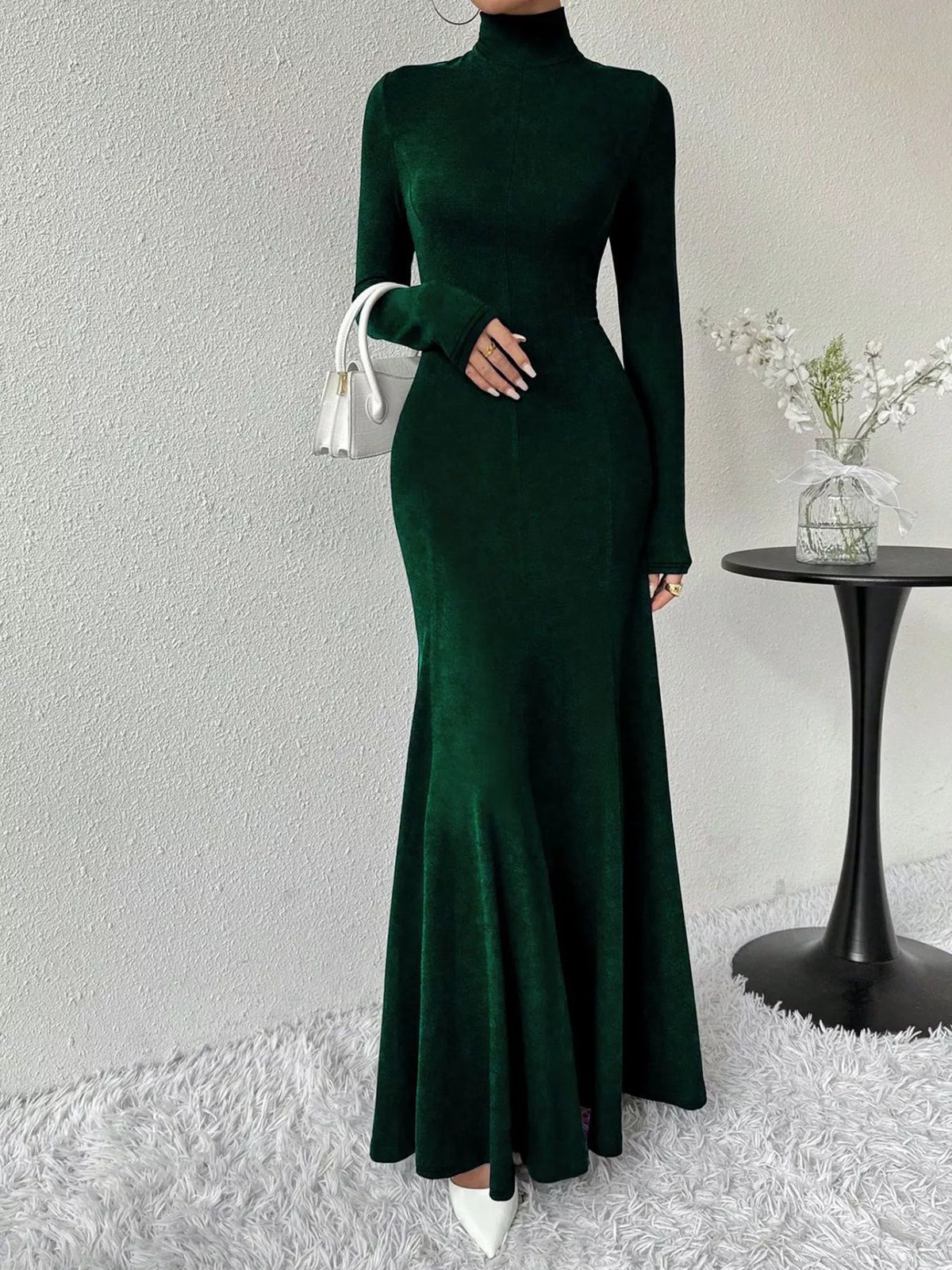 Turtleneck Long Sleeve Mermaid Maxi Dress