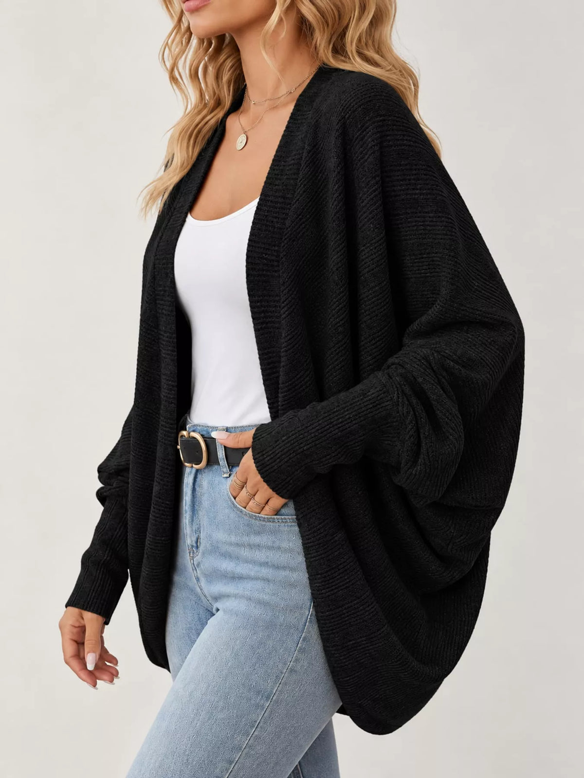 Open-Front Batwing Sleeve Cardigan