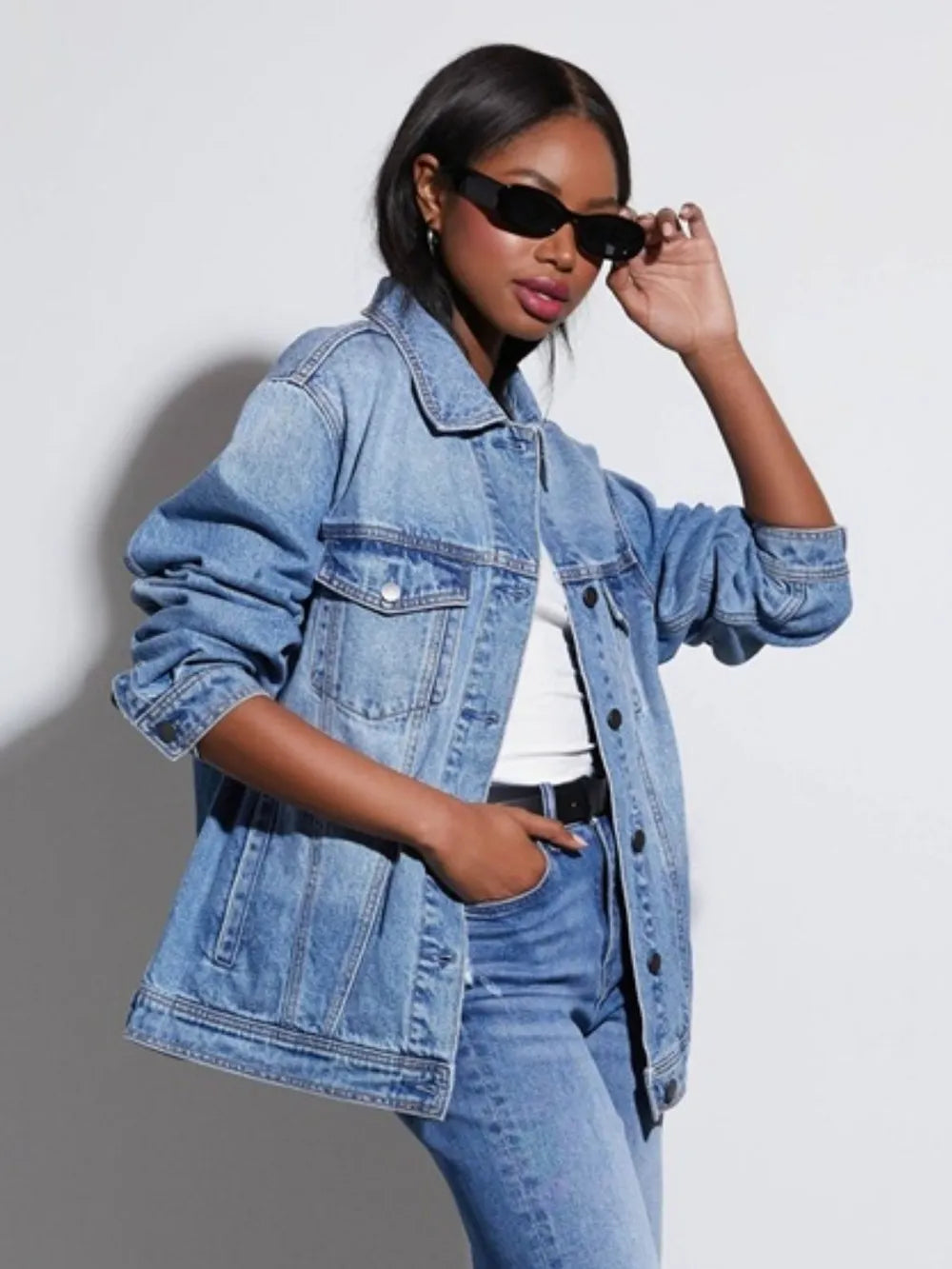 Button-Up Collared Denim Jacket by X@Y@K