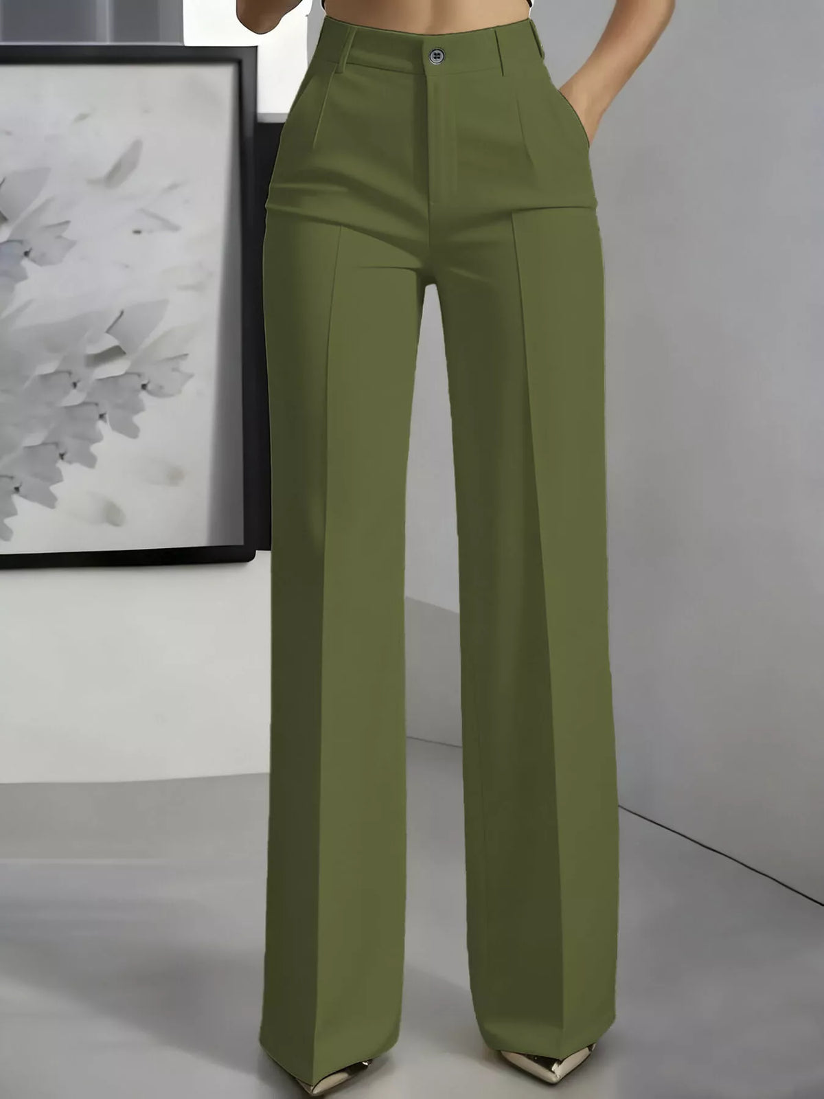 High-Waisted Wide-Leg Pants with Seam Detail